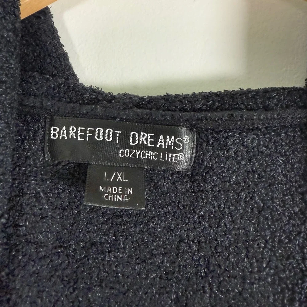 Barefoot Dreams CozyChic Lite Open Front Hooded Cardigan‎ Sweater L/XL Black